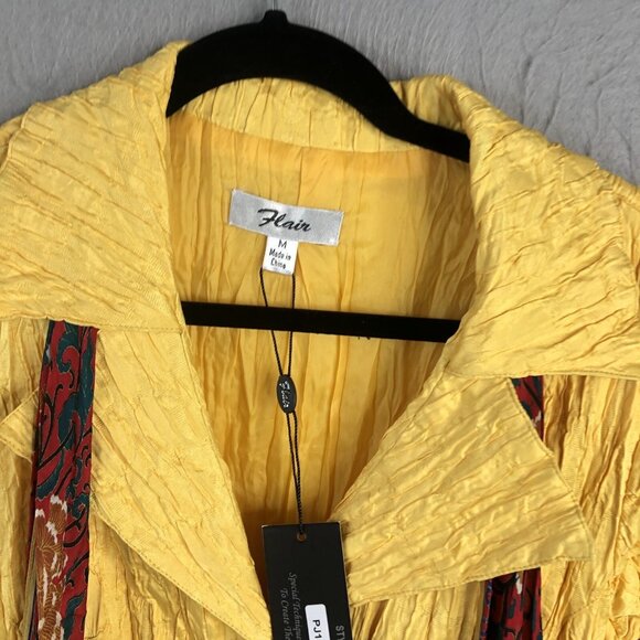 Flair Jacket Womens Medium Yellow Crinkle Accordion Art To Wear Bright Mod  NEW - Picture 3 of 15